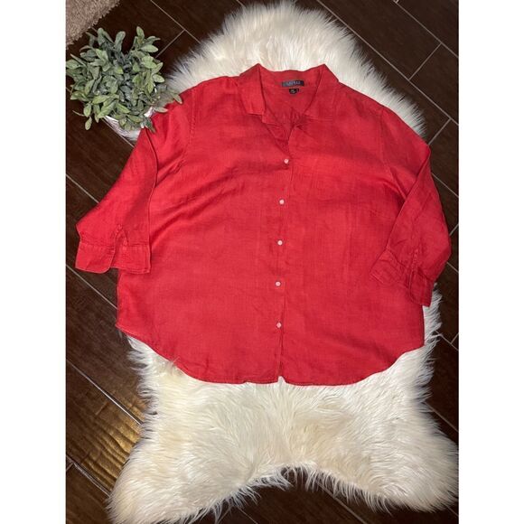 Lauren Ralph Lauren reddish linen 3/4 sleeved blouse sz 2x - Picture 1 of 7